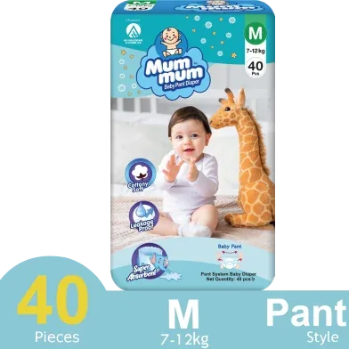 Mum Mum Baby Diaper Pant (M-Size) (7-12 KG) (40 Pcs) - 8941153400823 - Rokomari product